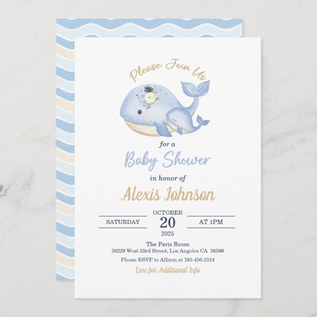 Whale Baby Shower Einladung für Junge (Vorne/Hinten)