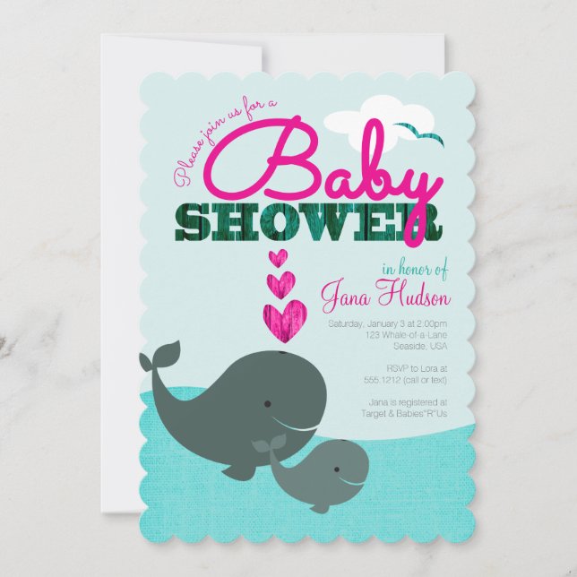 Whale Baby Shower Invasion - Mädchen Einladung (Vorderseite)