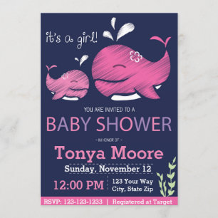 Whale Baby Shower Invitation (Mädchen) Einladung