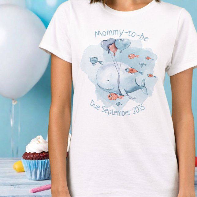 Whale Baby Shower Mommy, um den gewünschten Termin T-Shirt (Whale Baby Shower Mommy To Be Custom Due Date T-Shirt
)