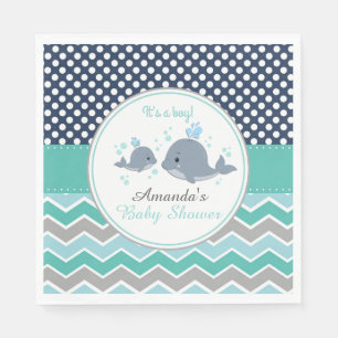 Whale Baby Shower Paper Party Napkin Boy Zickzack Serviette