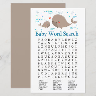 Whale Baby Shower Word Search Game