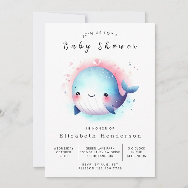 Whale-Babydusche Einladung (Vorderseite)