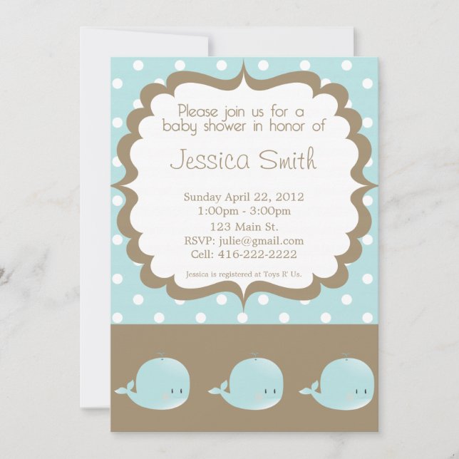 Whale Babydusche Einladung (Vorderseite)