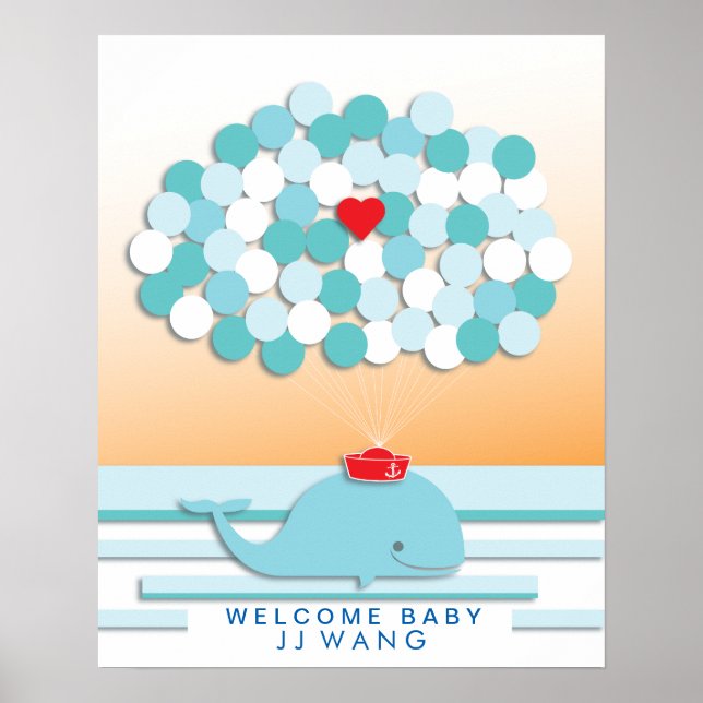 Whale | Babydusche Gästebuch Print (Vorne)