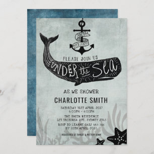 Whale Babydusche lädt zu Vintagem Nautical Invite Einladung