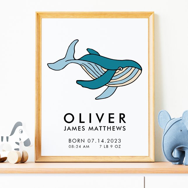 Whale Birth Stats Baby Boy Poster (Von Creator hochgeladen)