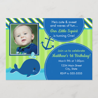 Whale Birthday Einladung 12x18 1. Geburtstag