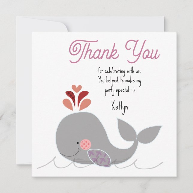 Whale Birthday Flat Thank You Card Dankeskarte (Vorderseite)