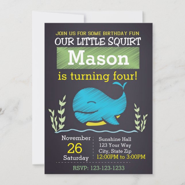 Whale Birthday Invitation (Junge) Einladung (Vorderseite)