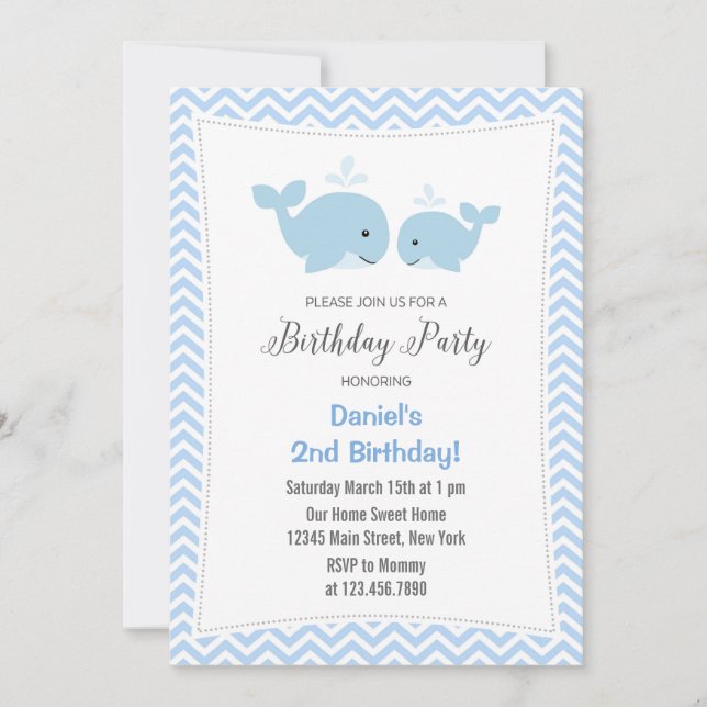 Whale Birthday Party Einladung Blue (Vorderseite)