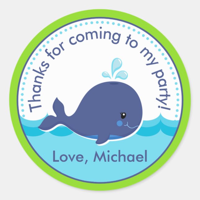 Whale Birthday Party favore Tag Sticker (Vorderseite)