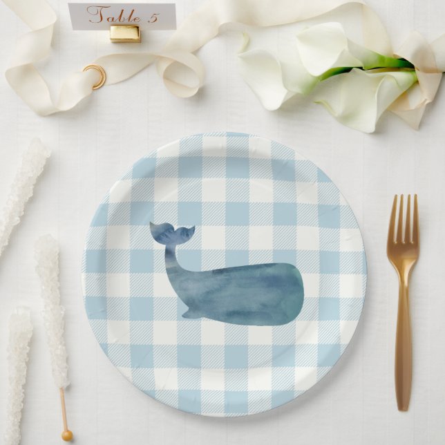 Whale Blue Gingham Baby Shower Pappteller (Hochzeit)