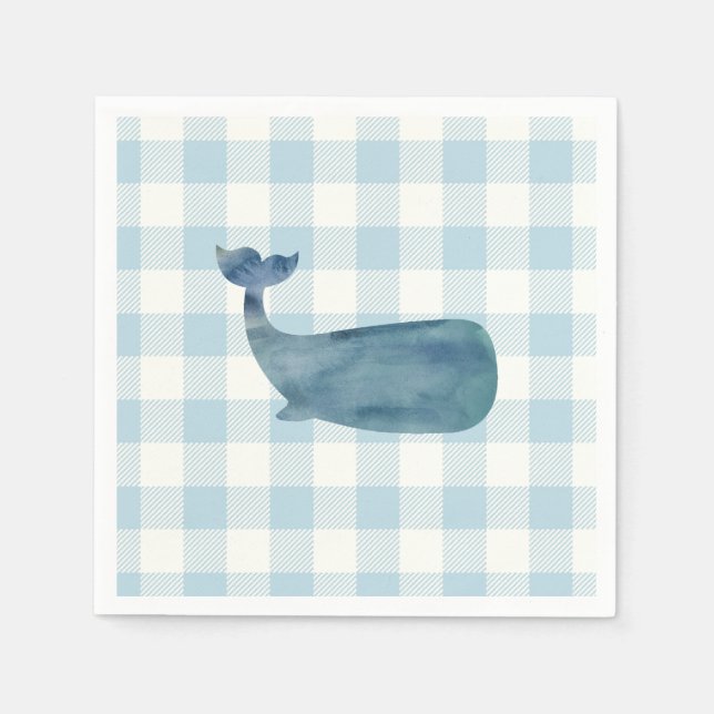 Whale Blue Gingham Baby Shower Serviette (Vorderseite)