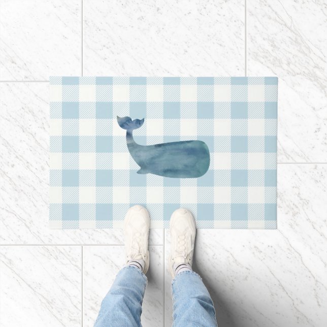 Whale Blue Gingham Buffalo Karo Coastal Fußmatte (Indoor)