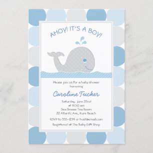 Whale Blue Gray Baby Boy Dusche Einladung