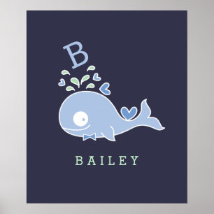 Whale Bow Krawatte Monogram Boy Kinderzimmer Wall Poster