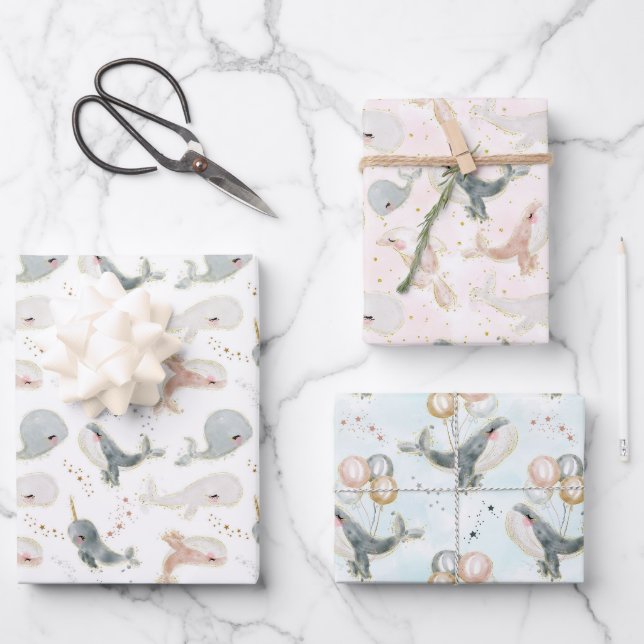 Whale Boy Girl Birthday Baby Showkids Geschenkpapier Set (Vorderseite)