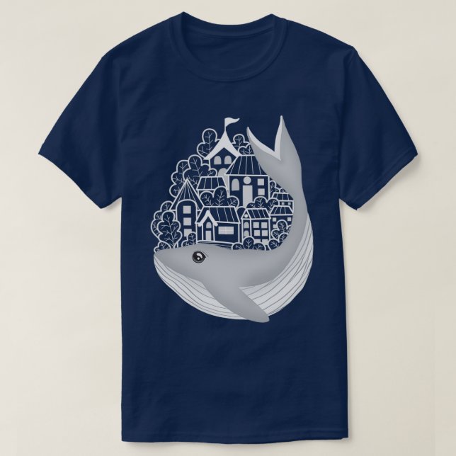 Whale bringt Stadt auf den Rücken T-Shirt (Design vorne)