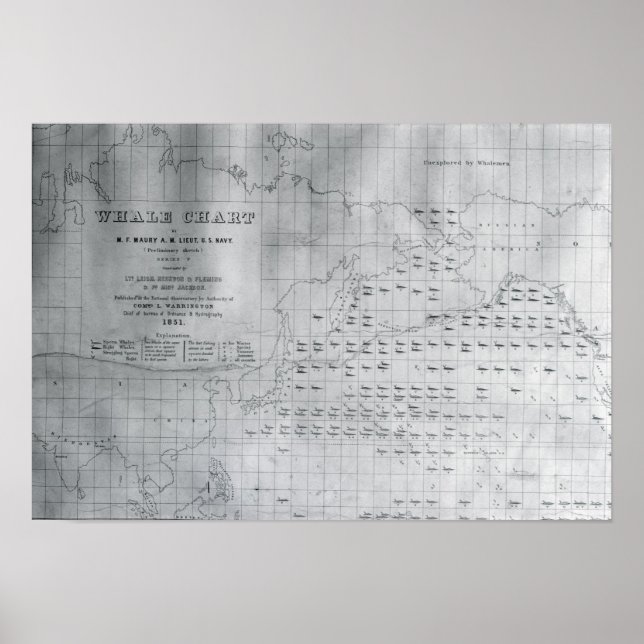Whale Chart of the North Pacific, 1851 Poster (Vorne)