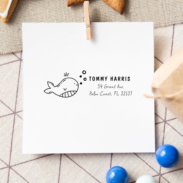 Whale | Custom Kids Name & Return Address  Gummistempel (Von Creator hochgeladen)