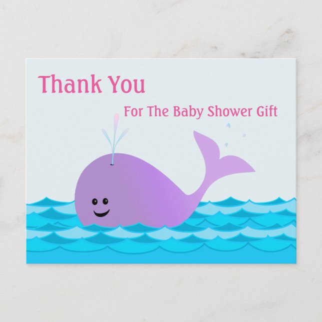 Whale, Danke, Girl Baby Shower Postcard Postkarte (Vorderseite)