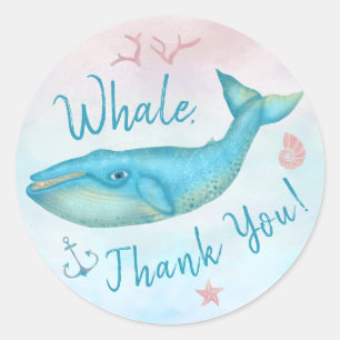 Whale danke Ihnen Nautical Beach Aquamarin Blue Oc Runder Aufkleber