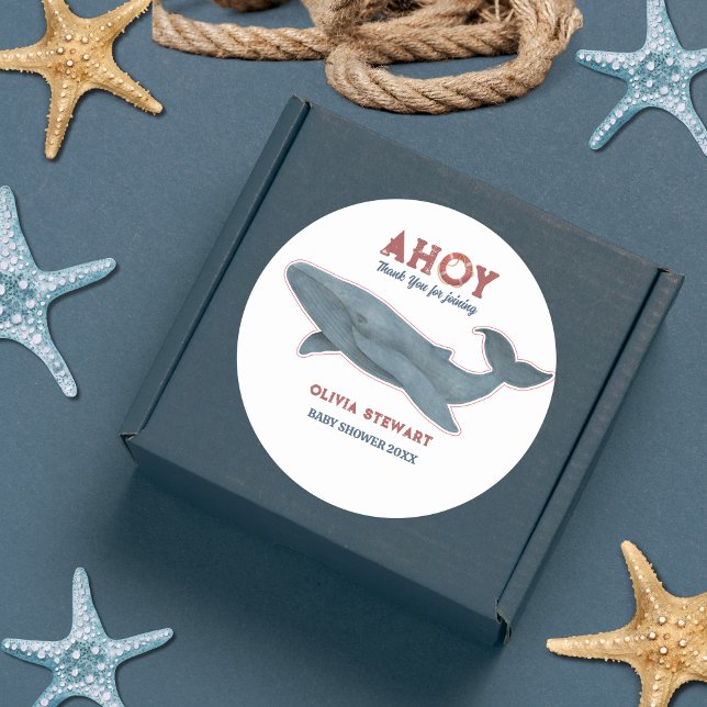 Whale Danke Nautical Baby Dusche Runder Aufkleber (Von Creator hochgeladen)