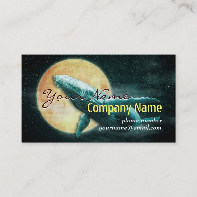 Whale, die zur Moon Business Cards-Vorlage fliegen Visitenkarte (Vorderseite)