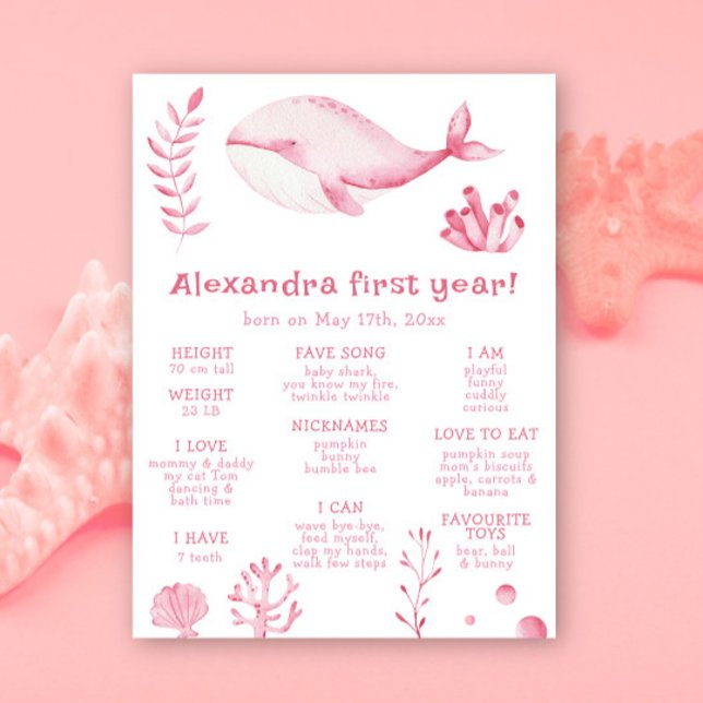 Whale First Birthday Milestone Geburtstag Poster (Von Creator hochgeladen)