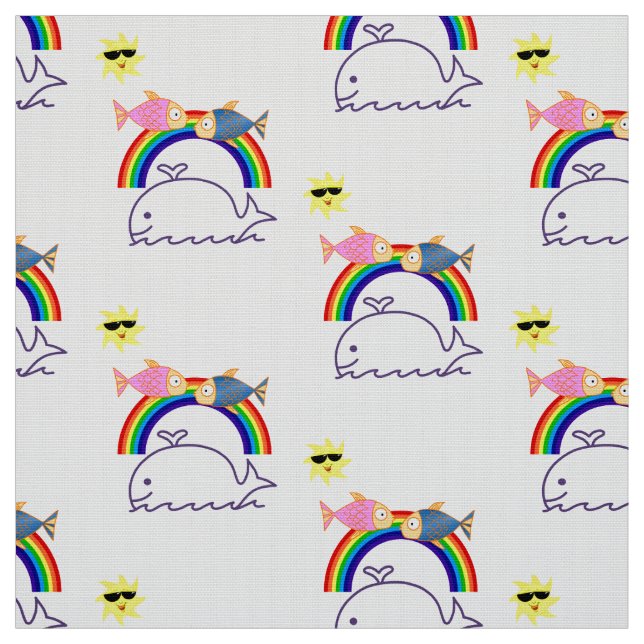 Whale Fish Rainbow Sun Fabric Stoff (Muster)