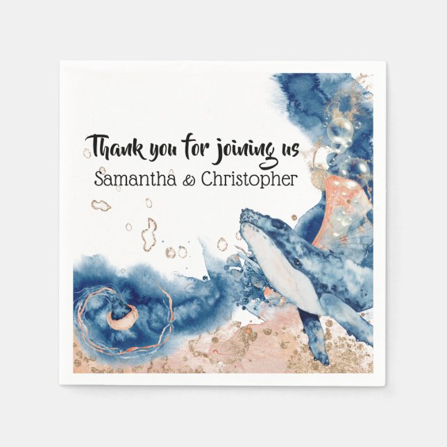 Whale Gelee Fisch Meereslebewesen Blaue Orange DIY Serviette (Vorderseite)