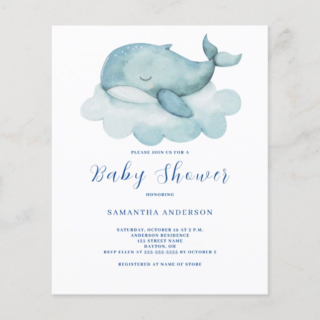 Whale Gender Neutral Budget Baby Shower Einladung Flyer (Vorne)