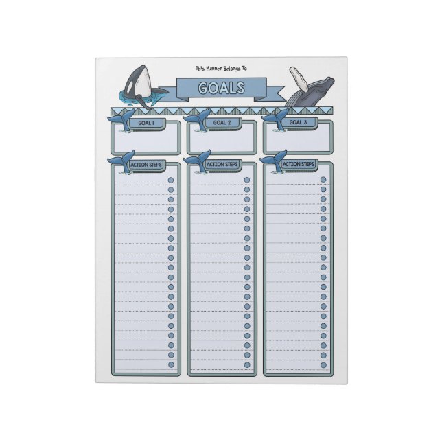 Whale Goal Planner Benutzerdefinierter Notepad Notizblock (Rotiert)