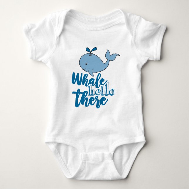 Whale Hello There Whale Cartoon Niedlich Baby Whal Baby Strampler (Vorderseite)