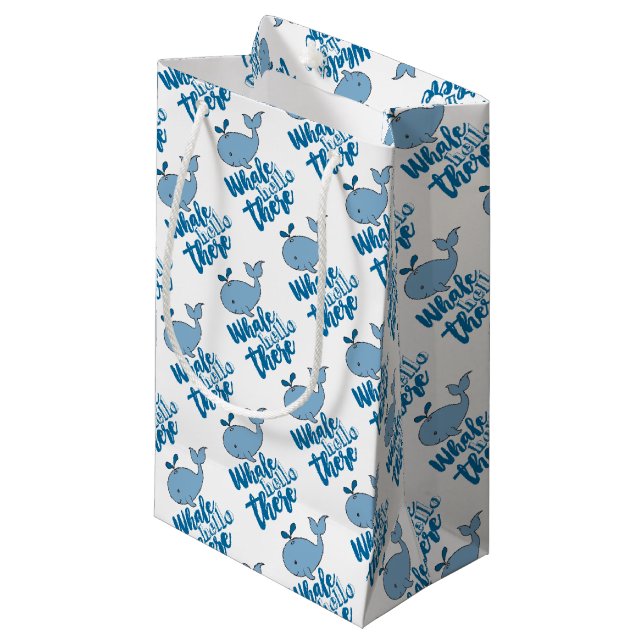 Whale Hello There Whale Cartoon Niedlich Baby Whal Kleine Geschenktüte (Vorderseite Schrägansicht)