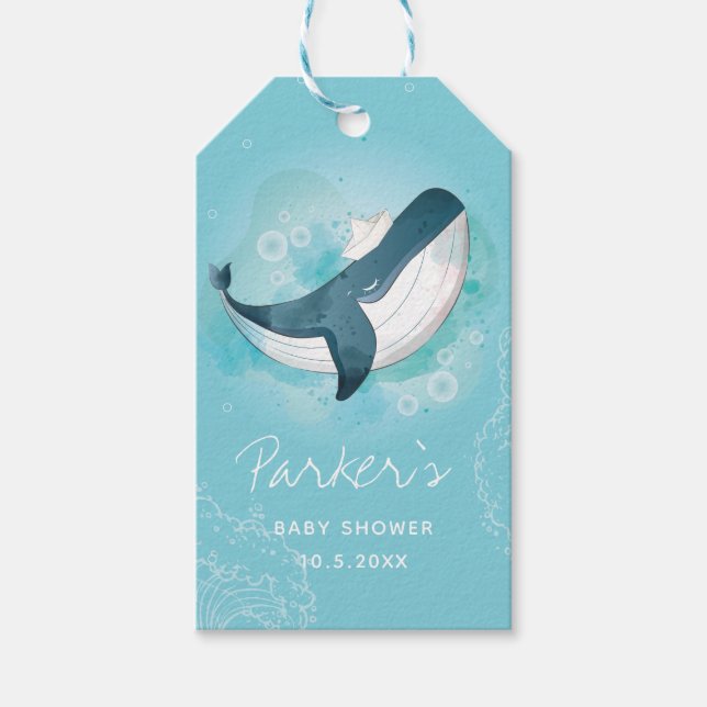 Whale Illustration Sea Baby Shower Geschenkanhänger (Vorderseite)