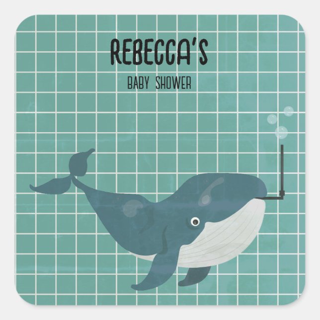 Whale im Pool Babydusche Quadratischer Aufkleber (Vorderseite)