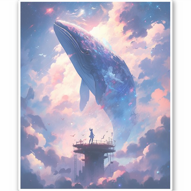 Whale in der Sky Fantasy Art Aufkleber (Vorderseite)