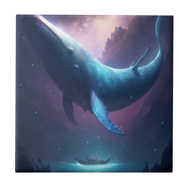 Whale in der Sky Fantasy Art Fliese (Vorderseite)