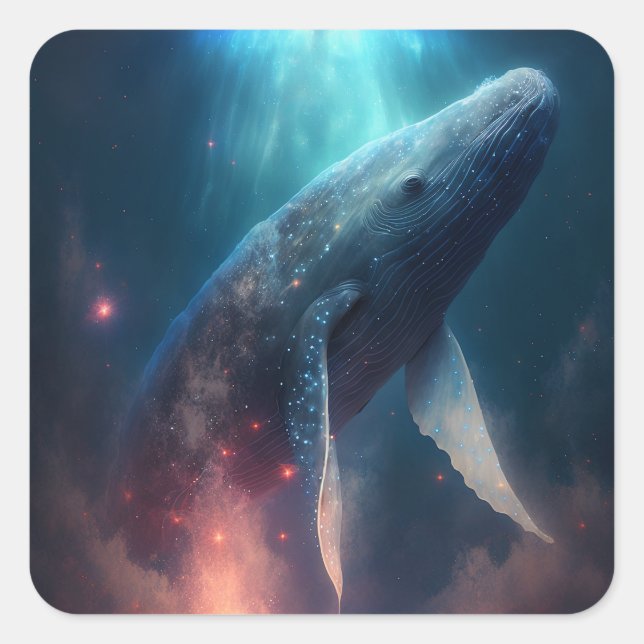 Whale in der Sky Fantasy Art Quadratischer Aufkleber (Vorderseite)