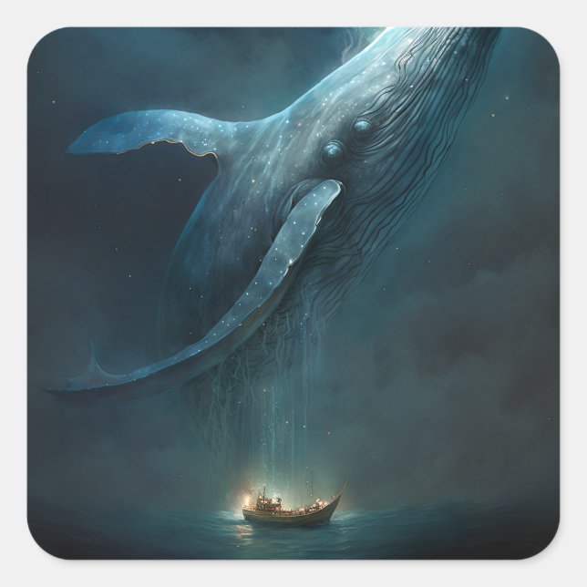 Whale in der Sky Fantasy Art Quadratischer Aufkleber (Vorderseite)