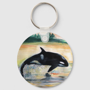 Whale in Jump Wild Orca Basic Button Key Ring Schlüsselanhänger