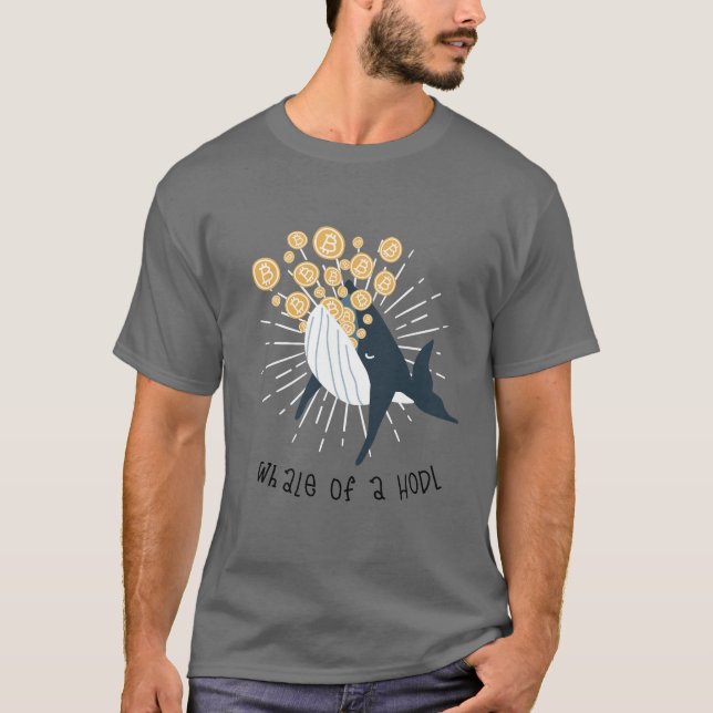 Whale isst Bitcoins HODL witzig T-Shirt (Vorderseite)