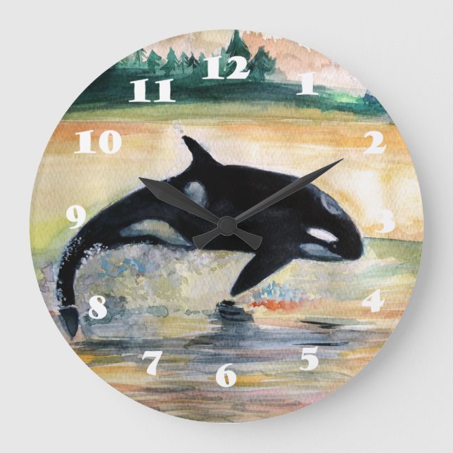 Whale Jumping Orca Runde (große Wall-Uhr) Große Wanduhr (Vorderseite)