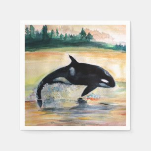 Whale Jumping Orca Standard Cocktail Papier Napkin Serviette