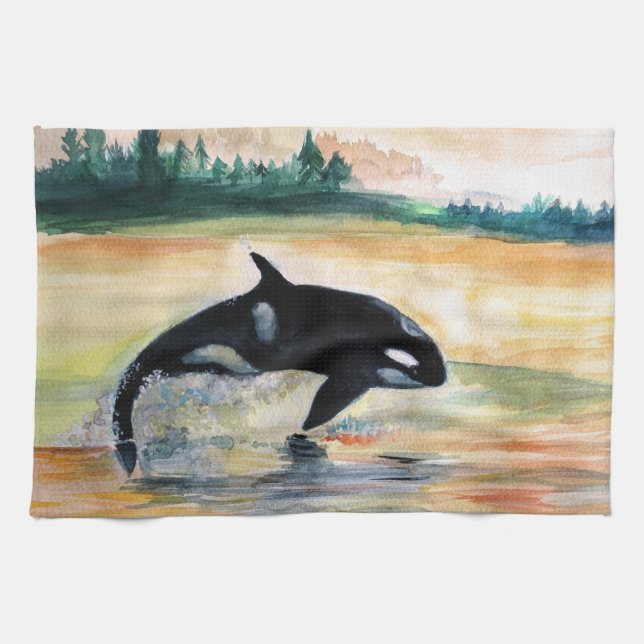Whale Jumping Orca Tea Handtuch 40,6 cm x 61 cm (Horizontal)
