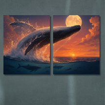 Whale Moon Sunset Poster