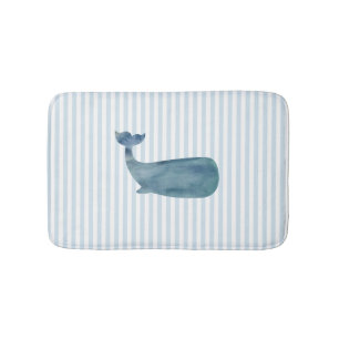Whale Nautical Blue Strip Bath Mat Badematte