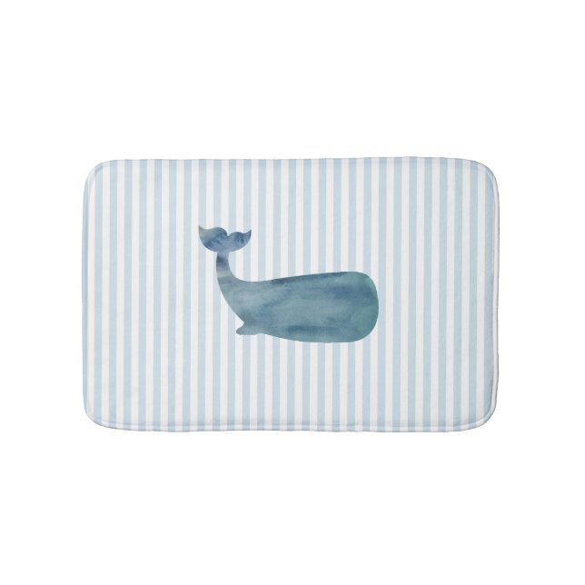 Whale Nautical Blue Strip Bath Mat Badematte (Vorderseite)
